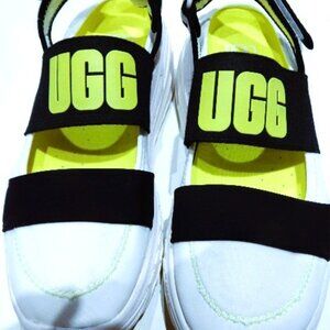 UGG White / Black / Yellow Sling Back runner Sandal in Size 8
